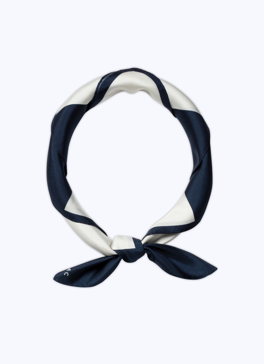 Scarves | De Fursac Silk Scarf With Checkerboard Print White And Navy Blue