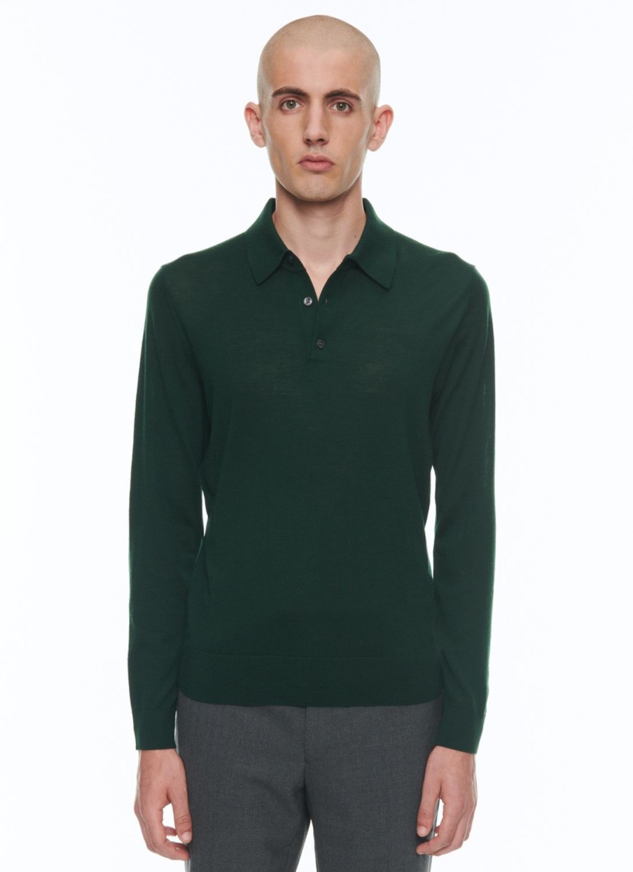 Sweaters | De Fursac Merino Wool Longsleeves Polo Sweater Forest Green