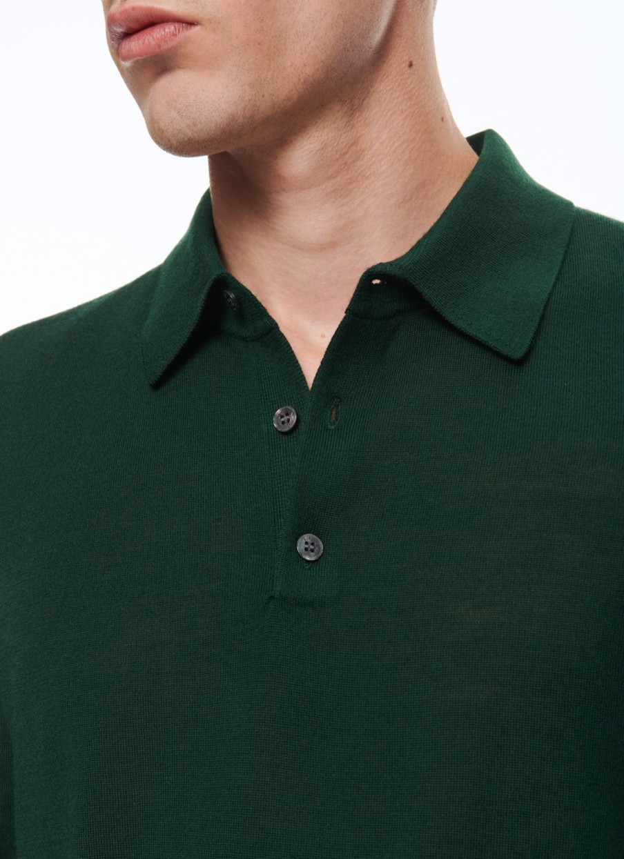 Sweaters | De Fursac Merino Wool Longsleeves Polo Sweater Forest Green