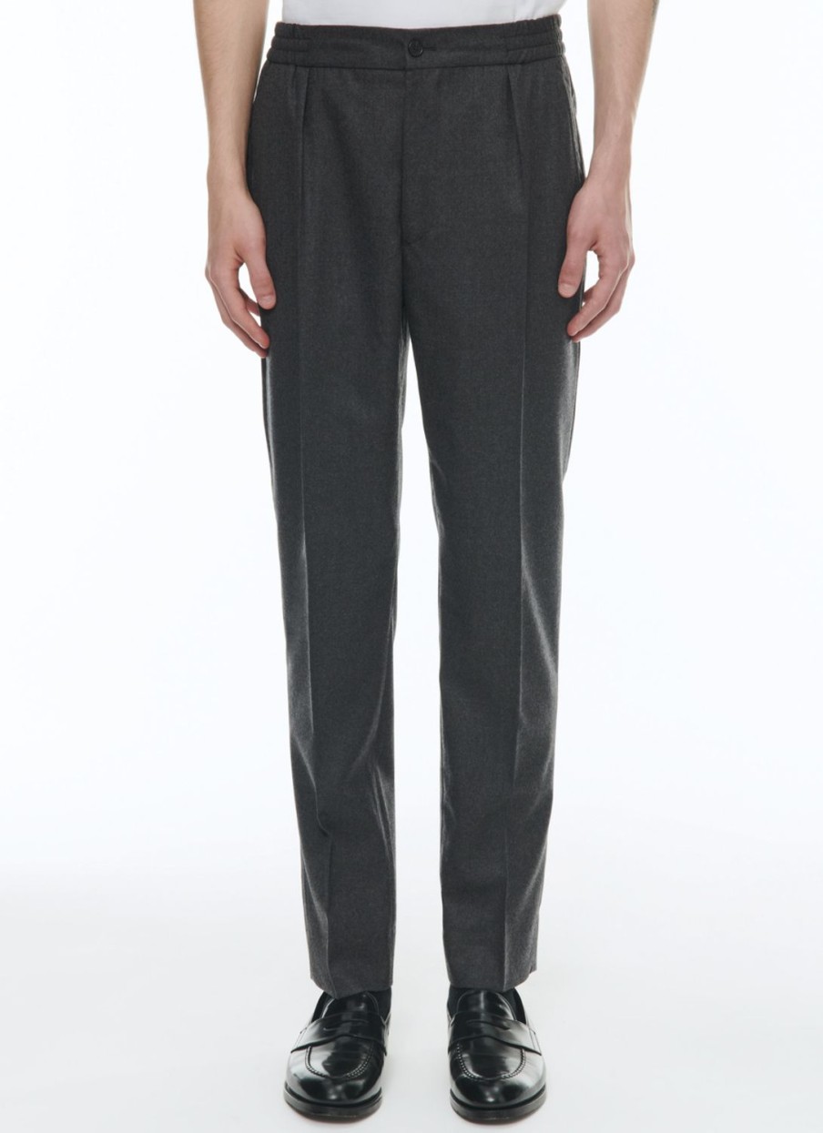 Trousers | De Fursac Wool Flannel Elasticated Trousers Grey