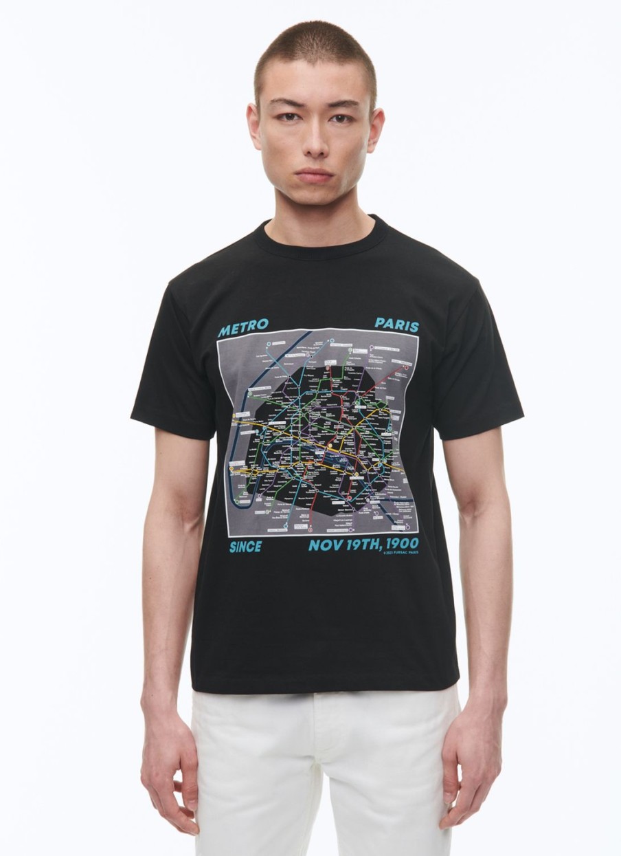 Polos & T-Shirts | De Fursac Organic Cotton Jersey T-Shirt Black - Parisian Metro Map Print