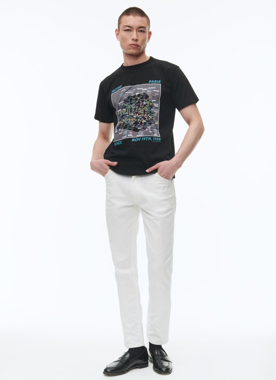 Polos & T-Shirts | De Fursac Organic Cotton Jersey T-Shirt Black - Parisian Metro Map Print