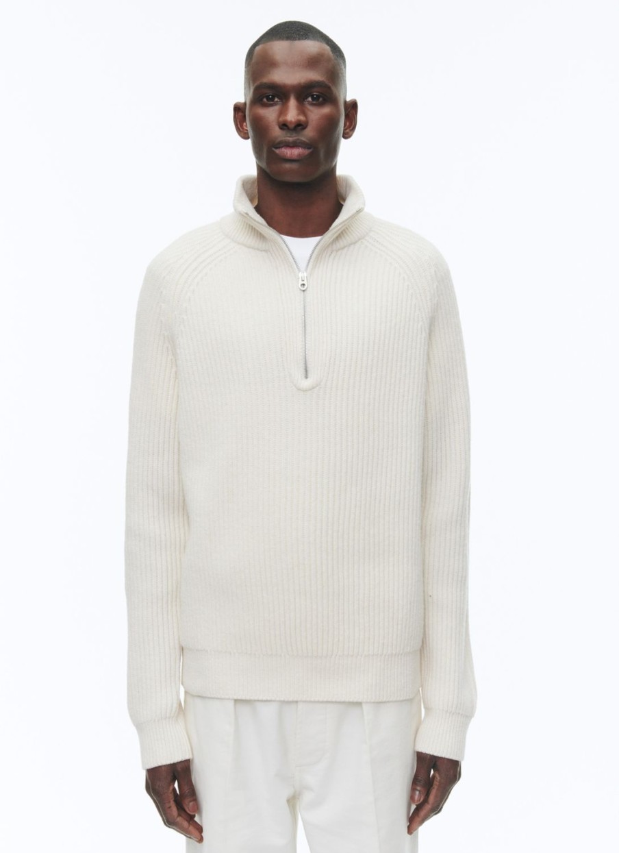 Sweaters | De Fursac Wool Ribbed Sweater With Zipped-Rollneck Ecru