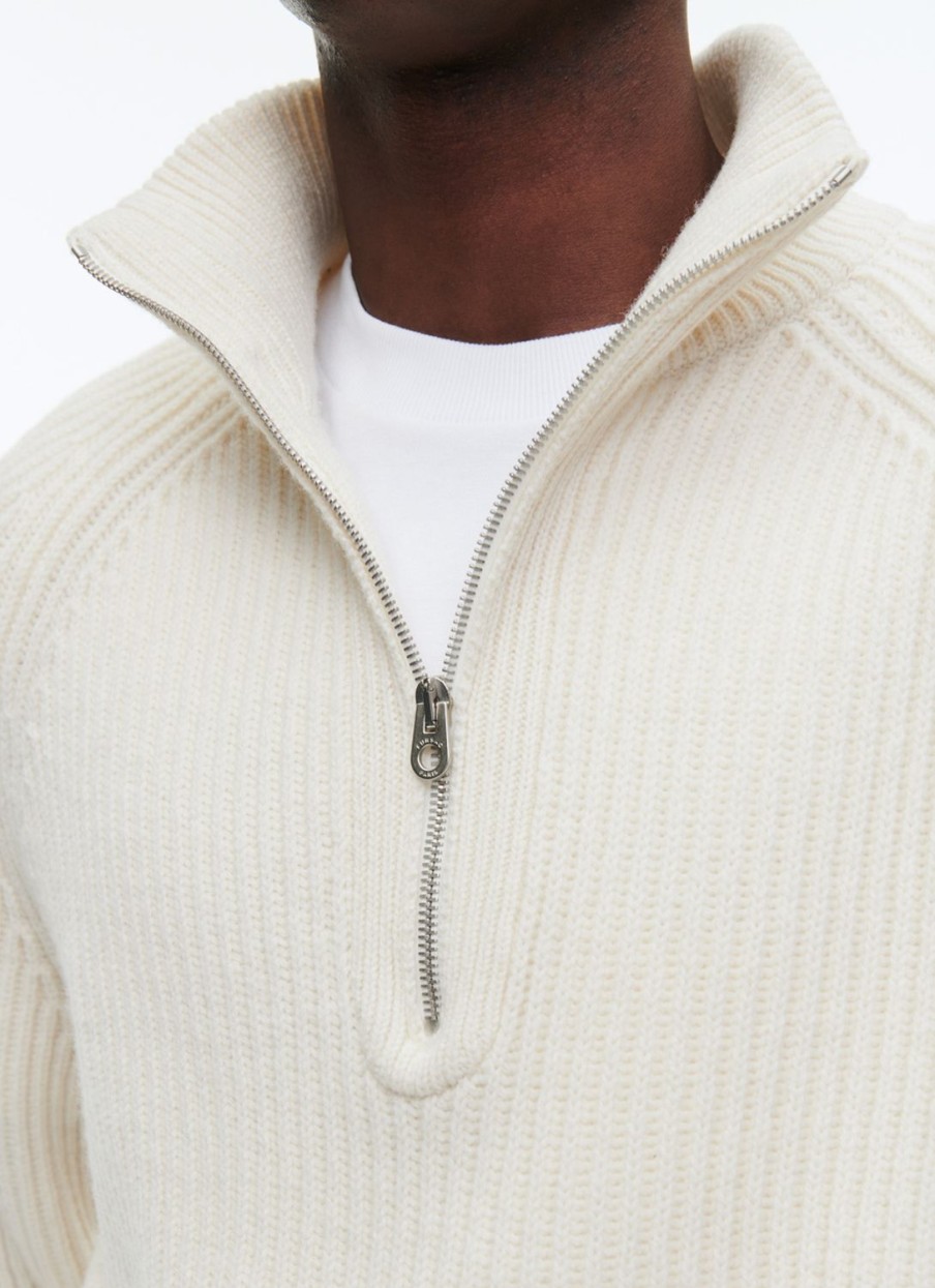 Sweaters | De Fursac Wool Ribbed Sweater With Zipped-Rollneck Ecru