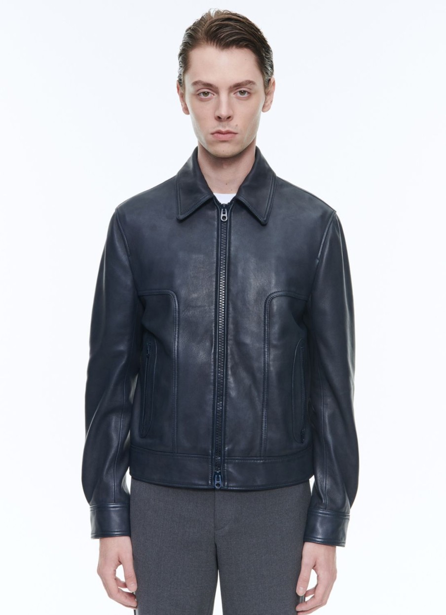 Outerwear | De Fursac Lamb Leather Jacket Navy Blue