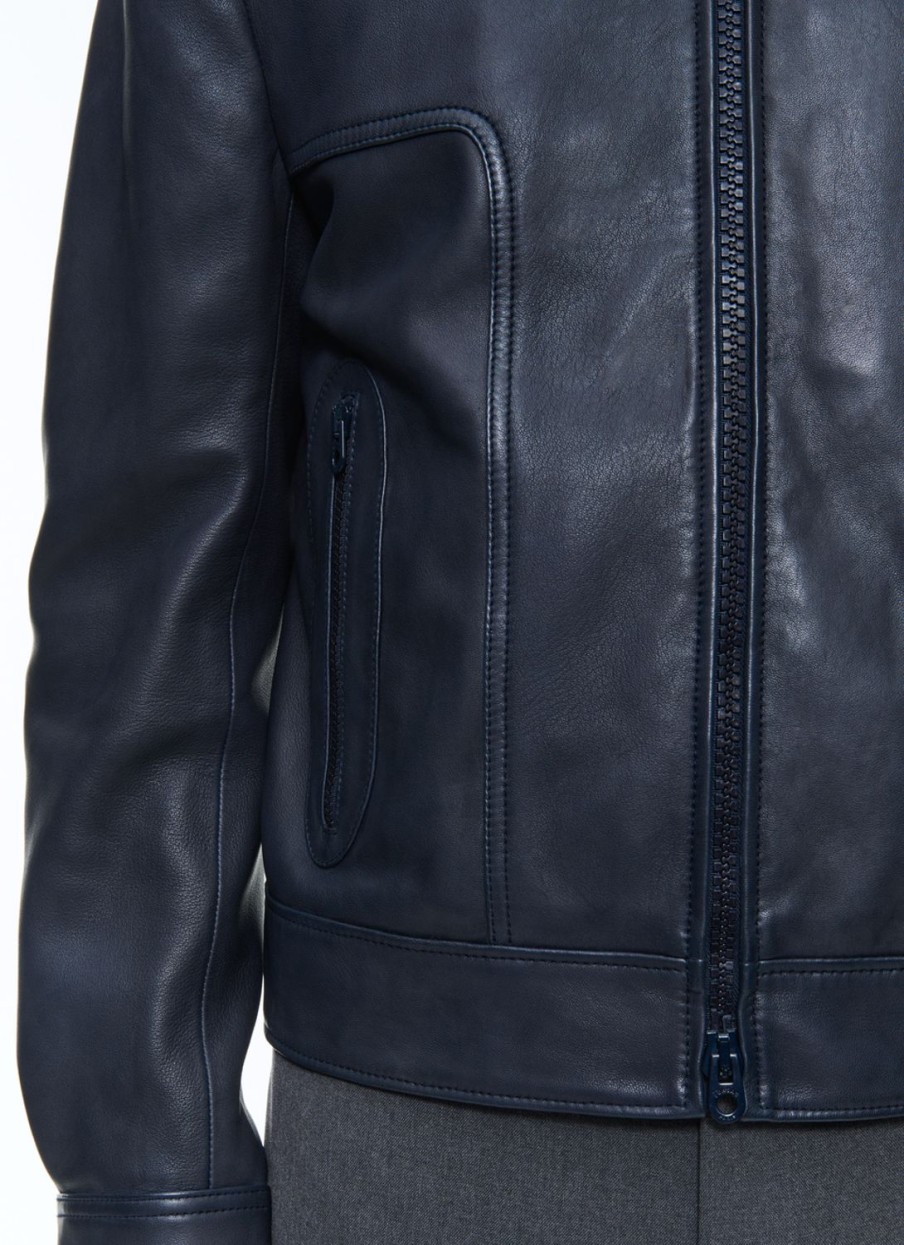 Outerwear | De Fursac Lamb Leather Jacket Navy Blue