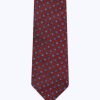 Ties | De Fursac Silk Satin Tie With Flowers Pattern Burgundy - Flower Pattern