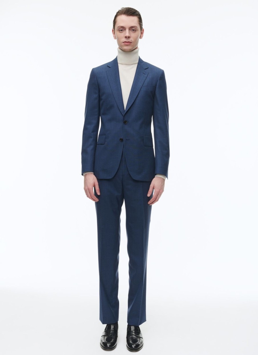 Suits | De Fursac Wool Fitted Suit With Micro Design Prussian Blue - Micro Design