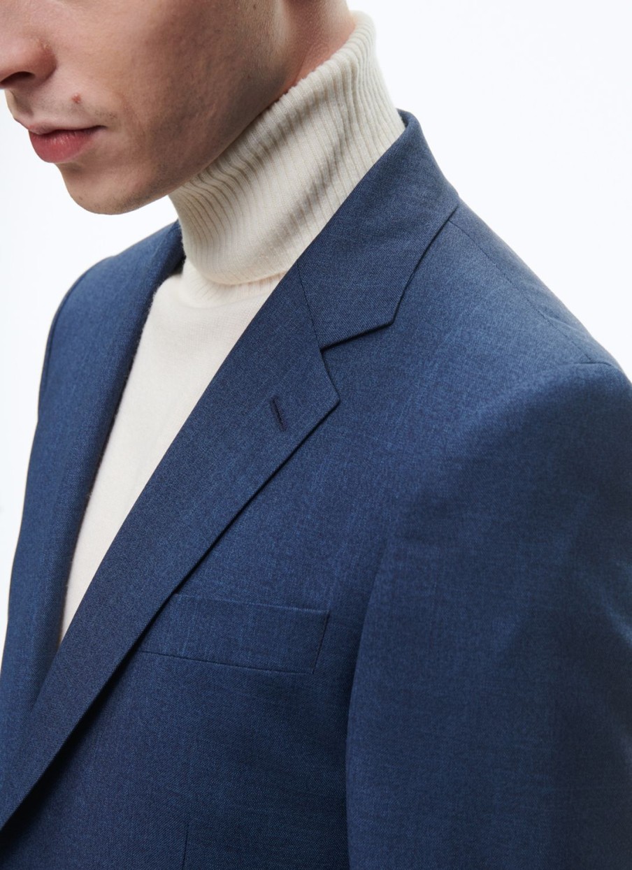 Suits | De Fursac Wool Fitted Suit With Micro Design Prussian Blue - Micro Design