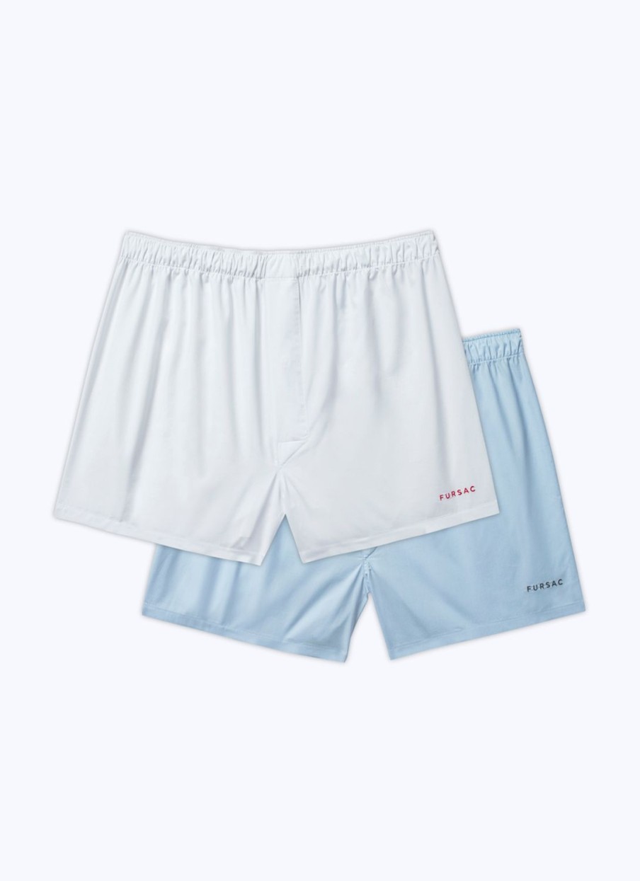 Homewear | De Fursac Lot Of 2 Cotton Boxer Shorts With Fursac Embroidery White And Blue - Fursac Embroidery