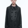 Outerwear | De Fursac Leather Peacoat With Topstitching Black