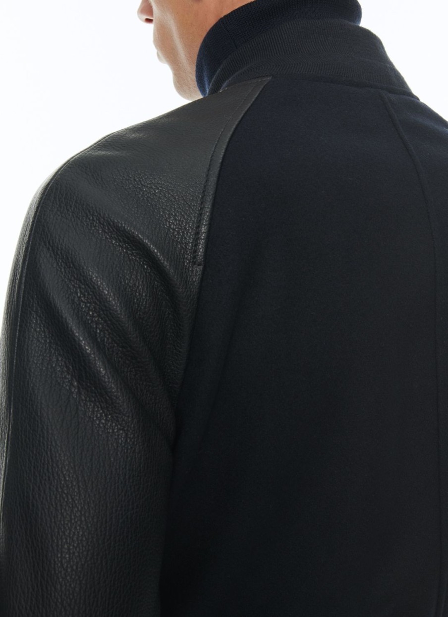 Outerwear | De Fursac Lamb Leather And Wool Jacket Navy Blue