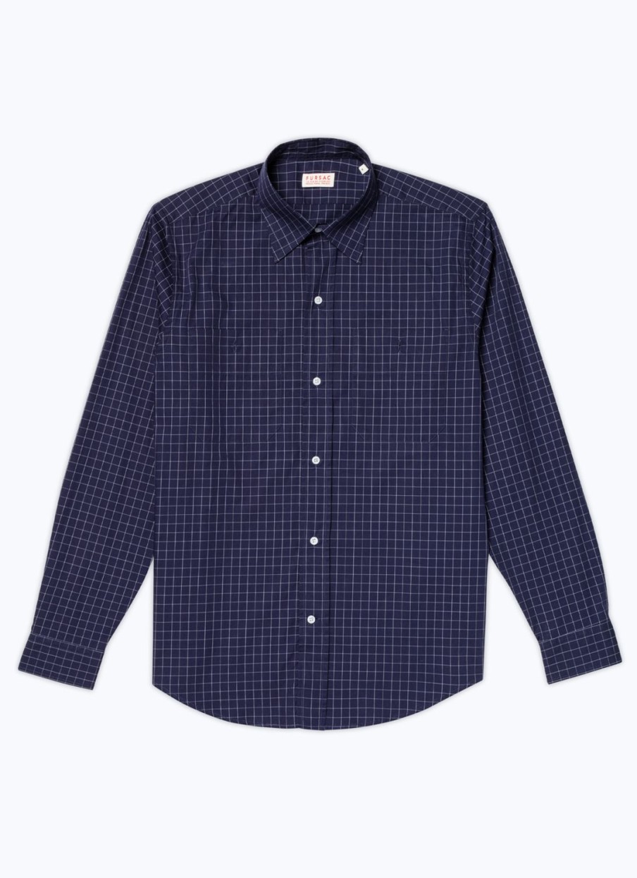 Shirts | De Fursac Cotton Poplin Shirt With Checks Navy Blue - White Checks